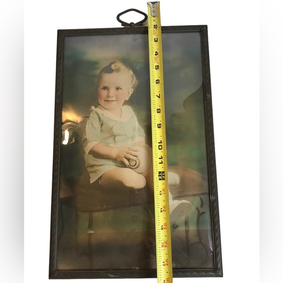 Antique Baby Photo Convex Bubble Glass Frame 10.5 X 16.5” Rectangle Colorized - Picture 5 of 13